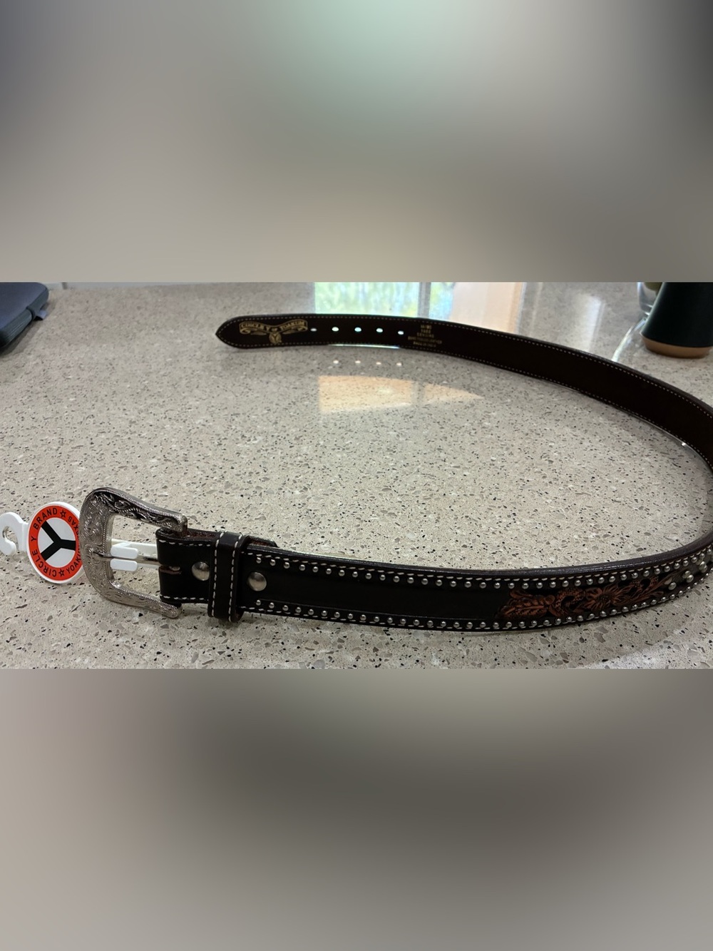 Circle Y Dark Flash AZ belt.  Studded Brown Leather Western Belt.  Size 34
New